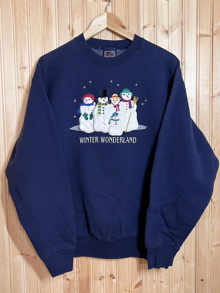 Vintage Winter Wonderland Sweatshirt Christmas Navy GS Sport made in USA sz M